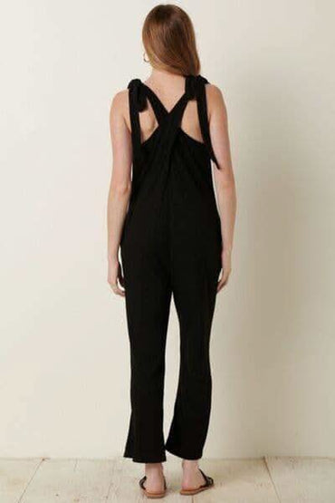 Mittoshop Rib Knit V-Neck Cross Back Jumpsuit - SwagglyLife Home & Fashion